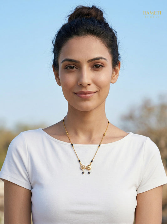 Kamya Minimalist Elegance Daily Wear Mangalsutra worn by model - Rameti Jewels