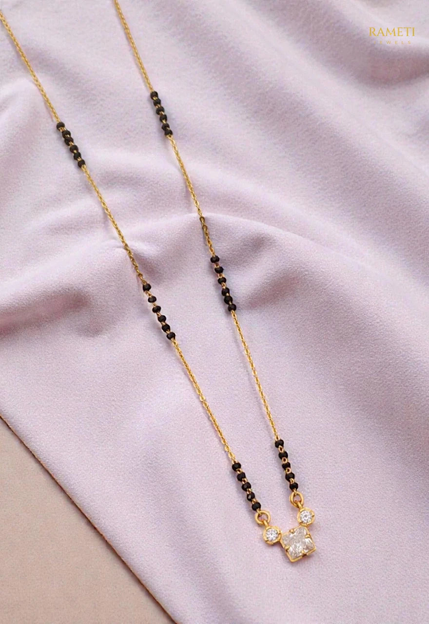 Side profile and craftsmanship of Lakshmi Glistening CZ Studded Party Wear Mangalsutra - Rameti Jewels