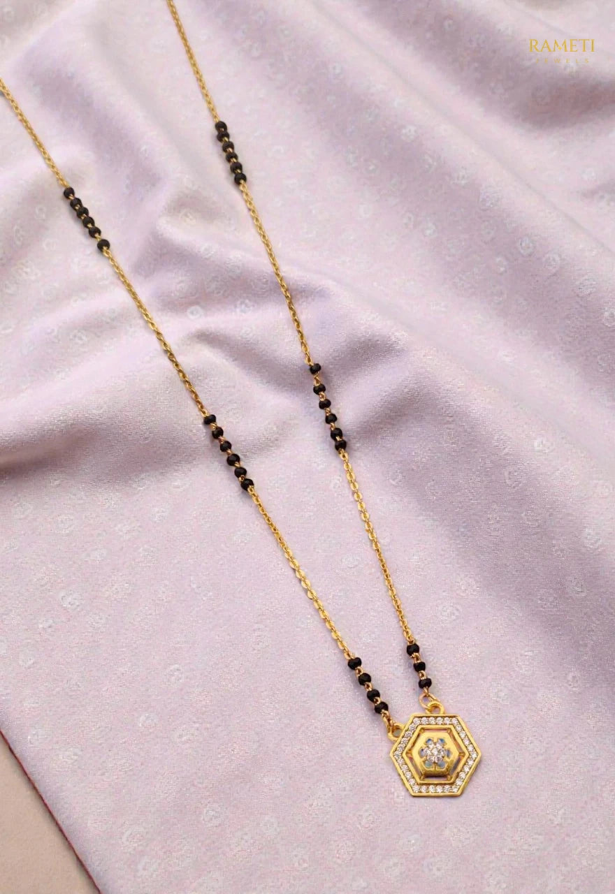 Side profile and craftsmanship of Madhavi Sleek and Sophisticated Office Wear Mangalsutra - Rameti Jewels
