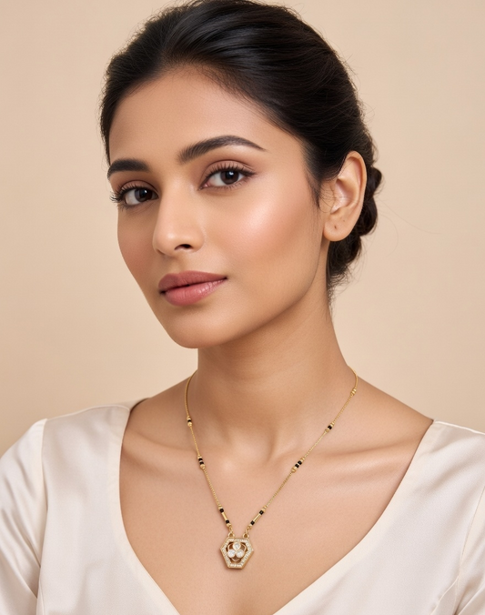 Bhavna Minimalist Elegance Daily Wear Mangalsutra worn by model - Rameti Jewels