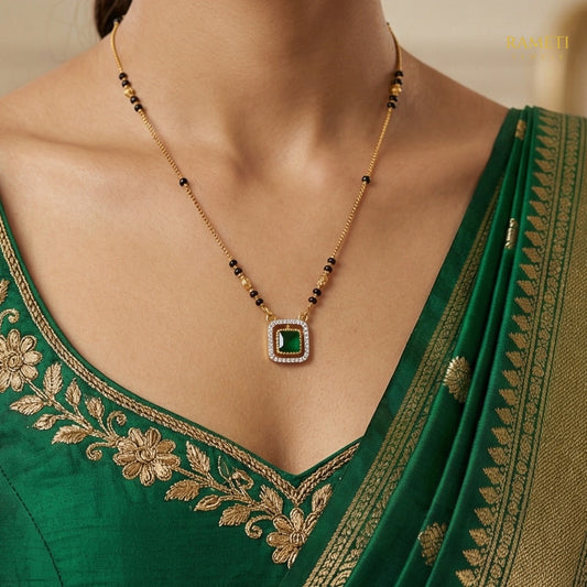 Detailed view of Palak Glistening CZ Studded Party Wear Mangalsutra - Rameti Jewels