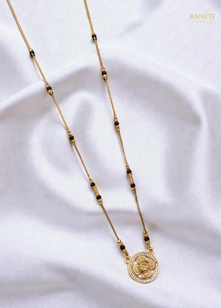 Side profile and craftsmanship of Ujala Glistening CZ Studded Party Wear Mangalsutra - Rameti Jewels