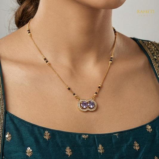 Detailed view of Chhavi Glistening CZ Studded Party Wear Mangalsutra - Rameti Jewels