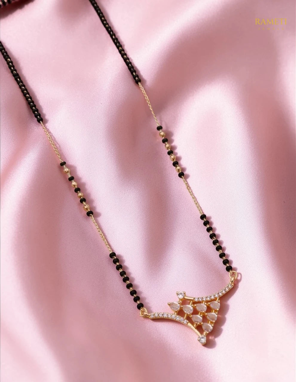 Side profile and craftsmanship of Devika Divine Protection Classic Mangalsutra - Rameti Jewels