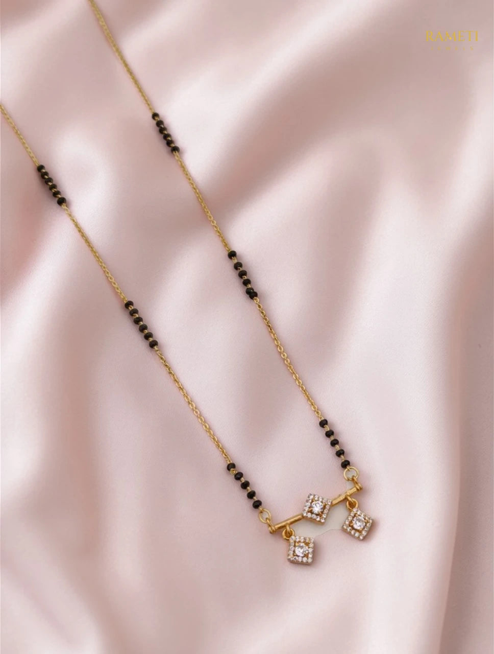 Side profile and craftsmanship of Ekta Glistening CZ Studded Party Wear Mangalsutra - Rameti Jewels