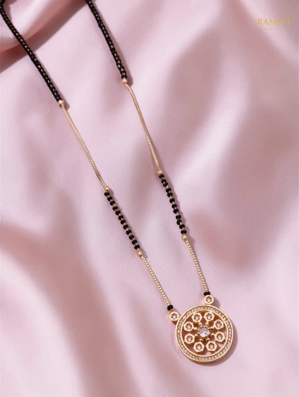 Side profile and craftsmanship of Grishma Traditional Heritage Collection Mangalsutra - Rameti Jewels