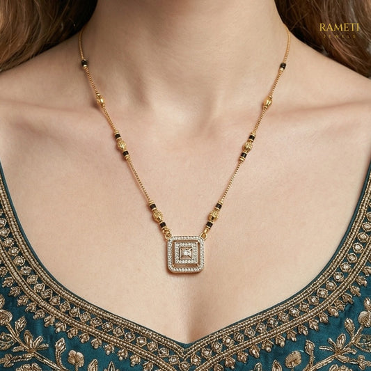 Detailed view of Hardika Glistening CZ Studded Party Wear Mangalsutra - Rameti Jewels