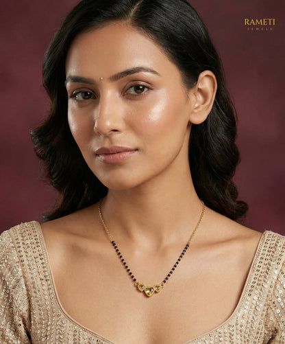 Anika Royal Heart Cut Designer Mangalsutra worn by model - Rameti Jewels