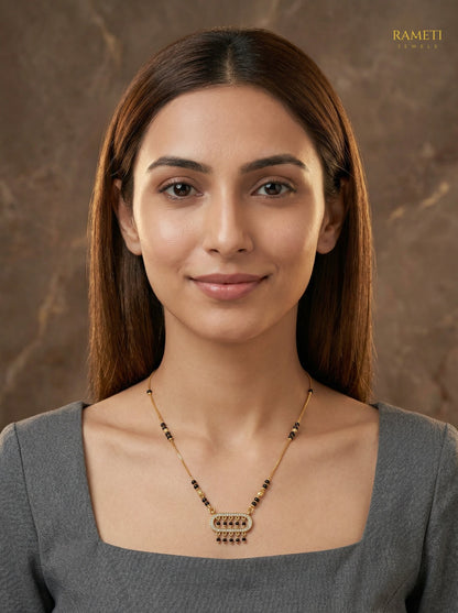 Jhalak Royal Heart Cut Designer Mangalsutra worn by model - Rameti Jewels