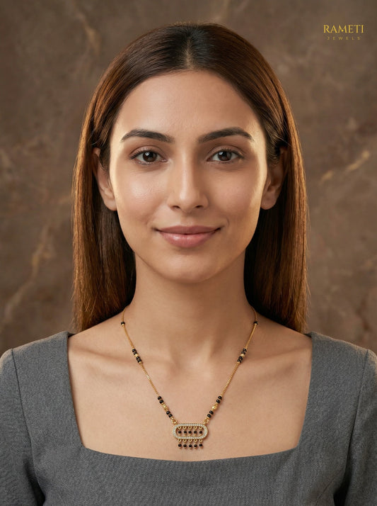 Jhalak Royal Heart Cut Designer Mangalsutra worn by model - Rameti Jewels