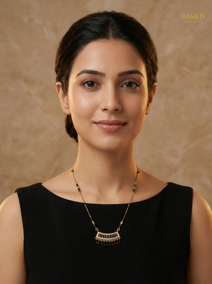 Kiara Divine Protection Classic Mangalsutra worn by model - Rameti Jewels