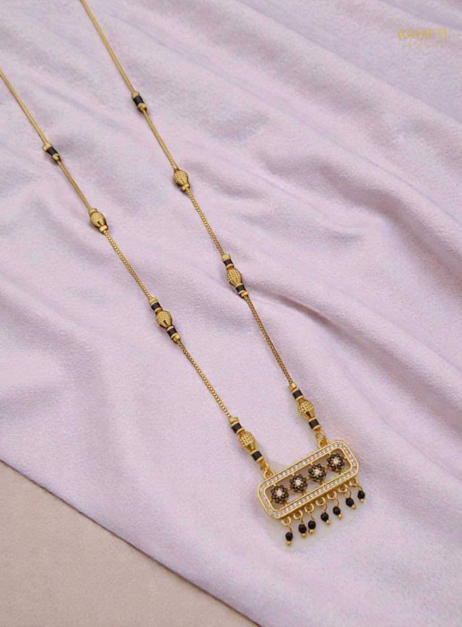 Side profile and craftsmanship of Kavya Divine Protection Classic Mangalsutra - Rameti Jewels