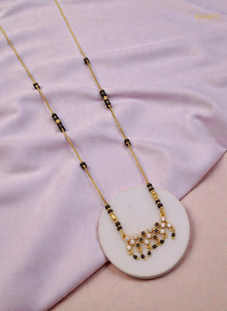 Side profile and craftsmanship of Kalpana Glistening CZ Studded Party Wear Mangalsutra - Rameti Jewels
