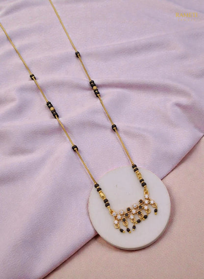 Side profile and craftsmanship of Kalpana Glistening CZ Studded Party Wear Mangalsutra - Rameti Jewels