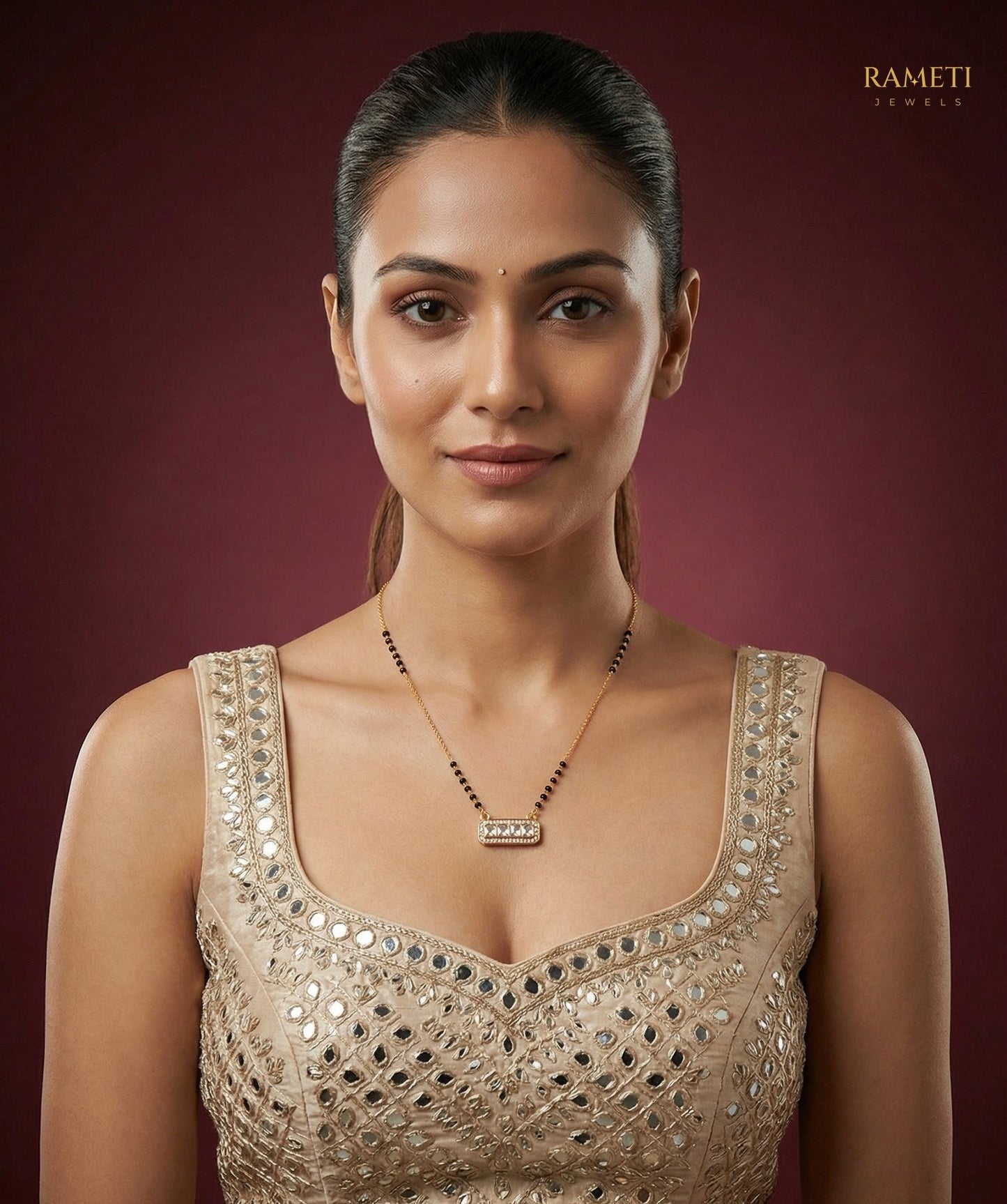 Bani Royal Heart Cut Designer Mangalsutra worn by model - Rameti Jewels
