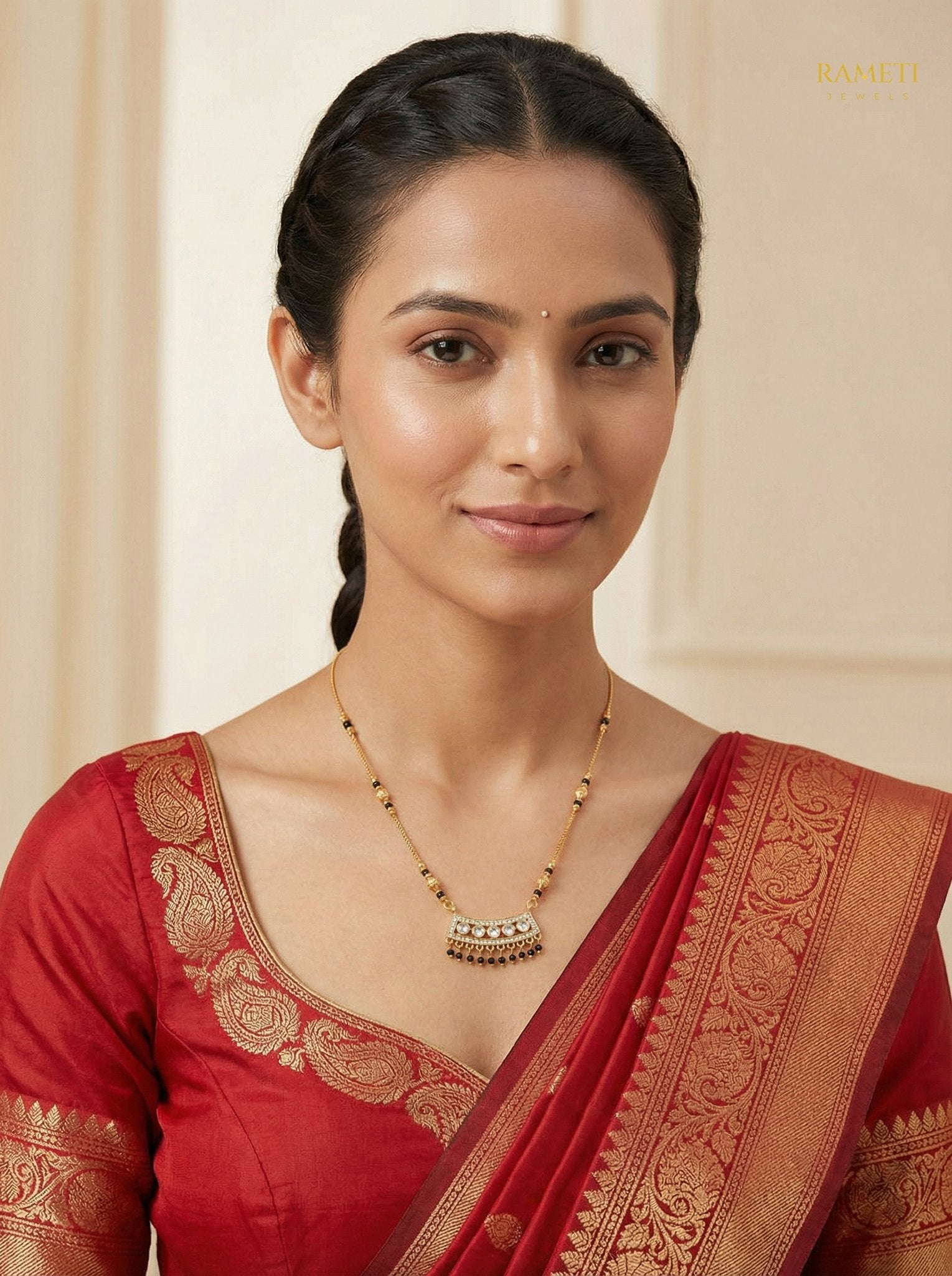Lipi Sleek and Sophisticated Office Wear Mangalsutra worn by model - Rameti Jewels