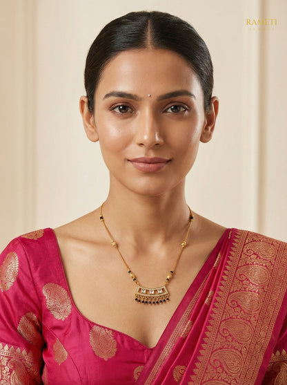 Laksha Sleek and Sophisticated Office Wear Mangalsutra worn by model - Rameti Jewels