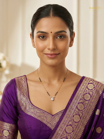 Lipika Royal Heart Cut Designer Mangalsutra worn by model - Rameti Jewels