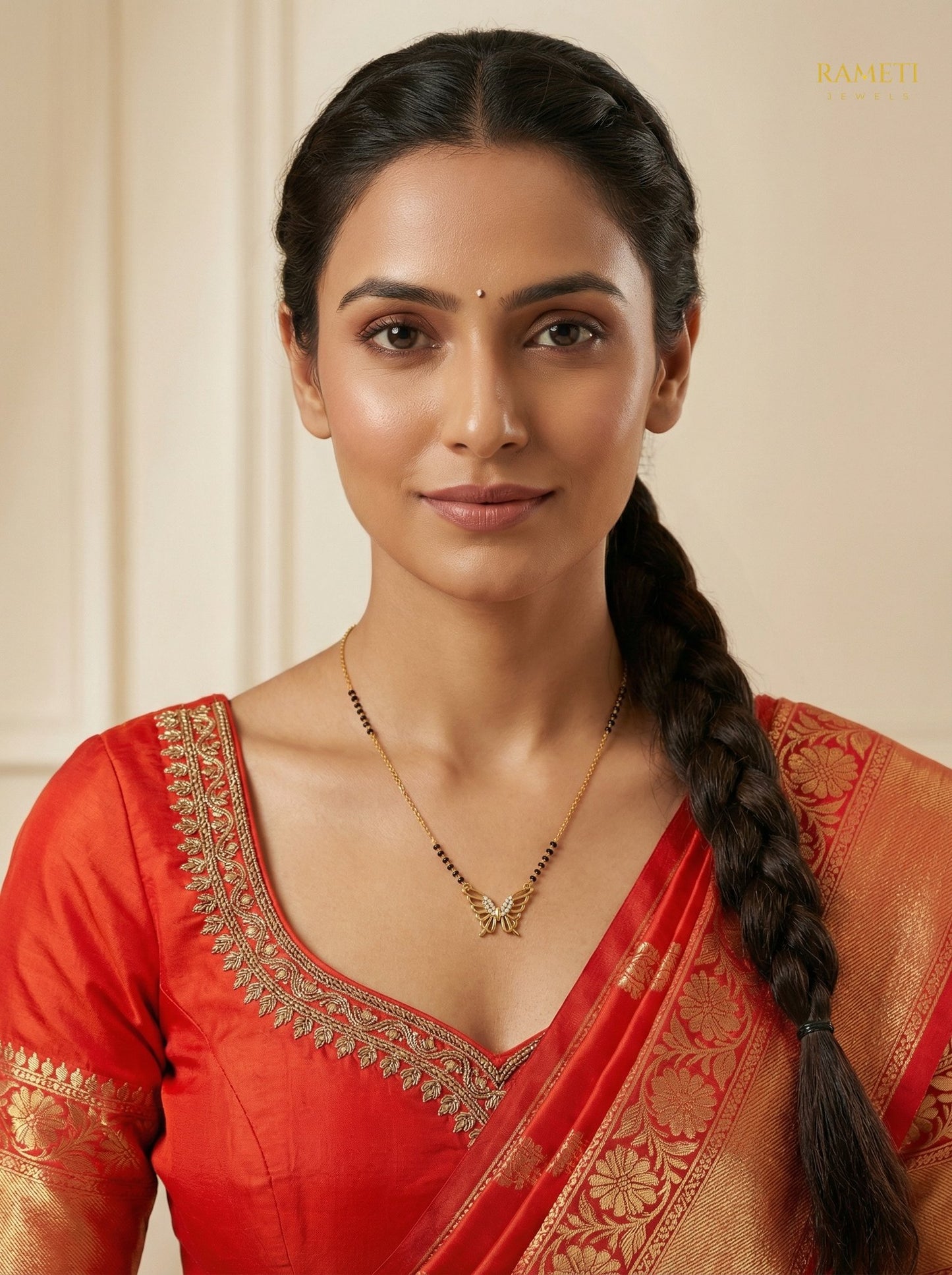 Mishka Divine Protection Classic Mangalsutra worn by model - Rameti Jewels