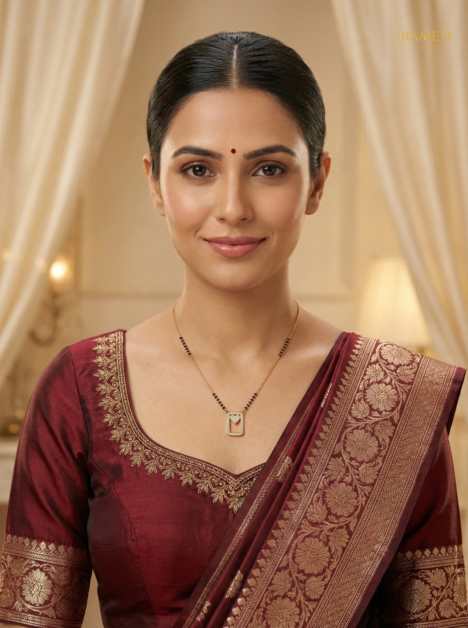 Maahi Eternal Bond 18K Gold Mangalsutra worn by model - Rameti Jewels