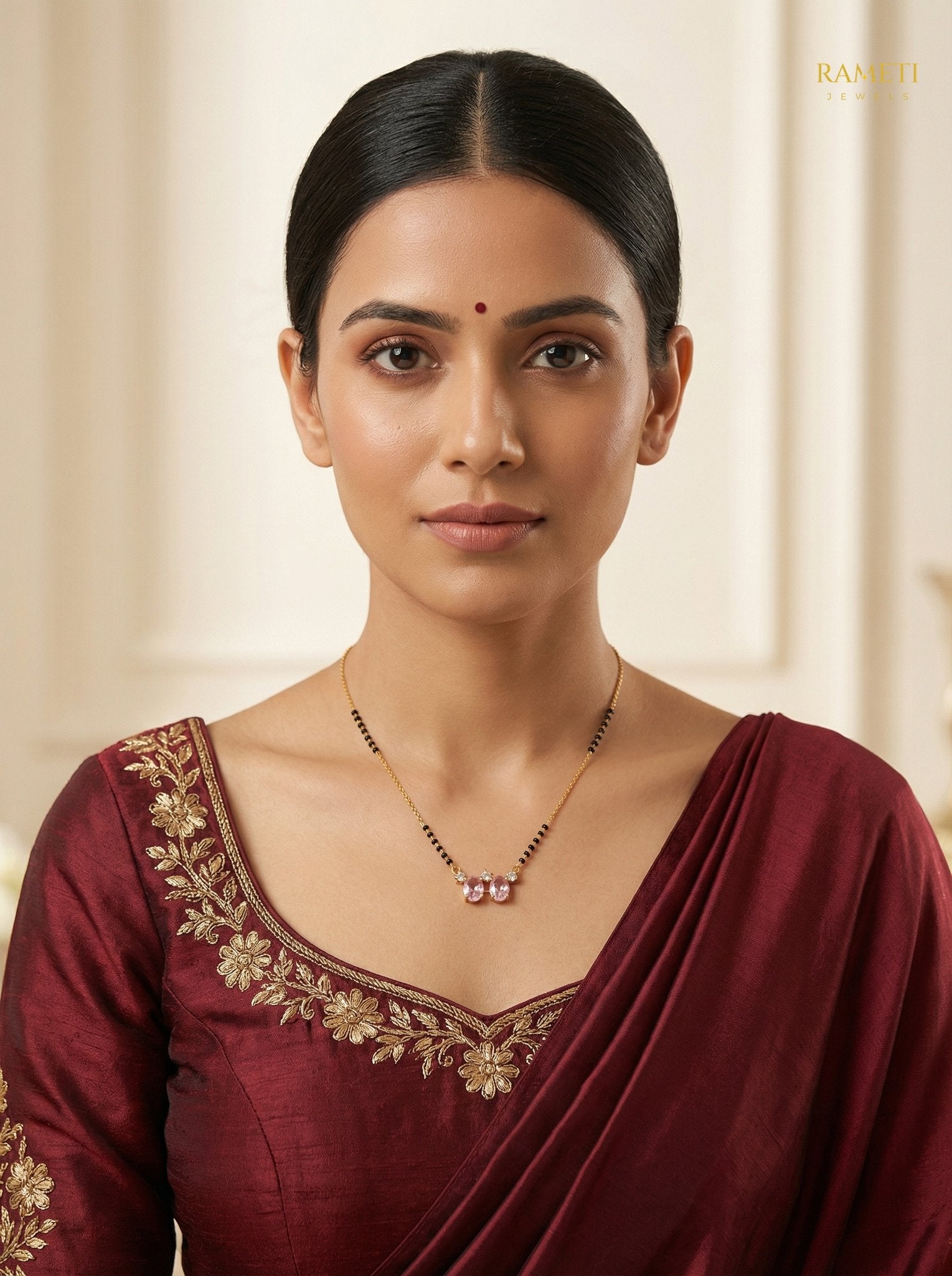 Madhu Sleek and Sophisticated Office Wear Mangalsutra worn by model - Rameti Jewels