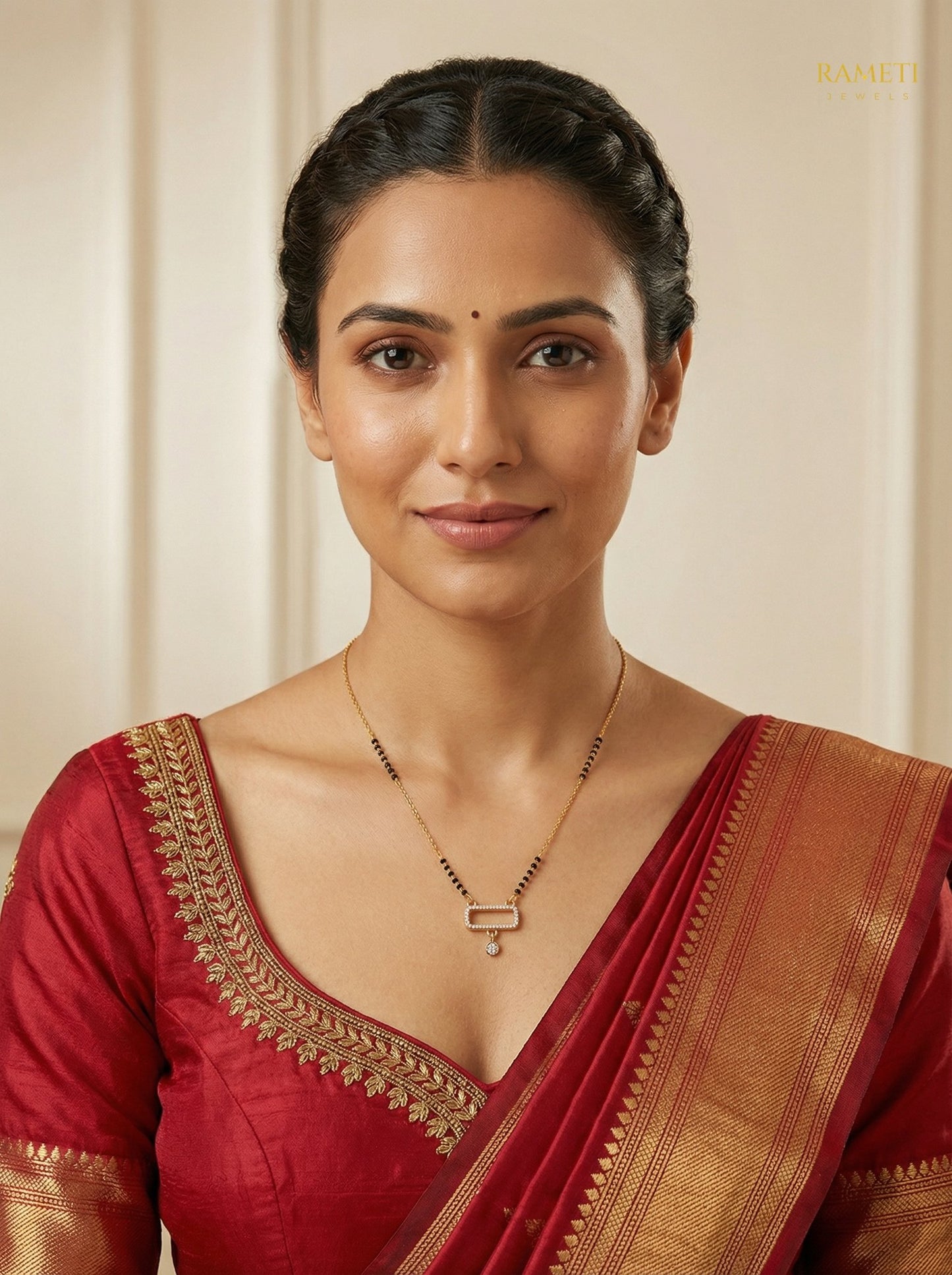 Mahak Royal Heart Cut Designer Mangalsutra worn by model - Rameti Jewels