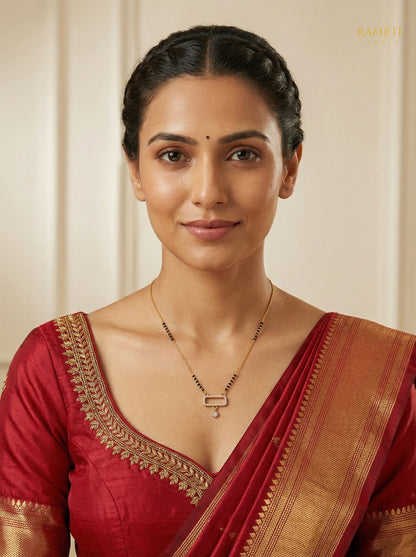 Mahak Royal Heart Cut Designer Mangalsutra worn by model - Rameti Jewels