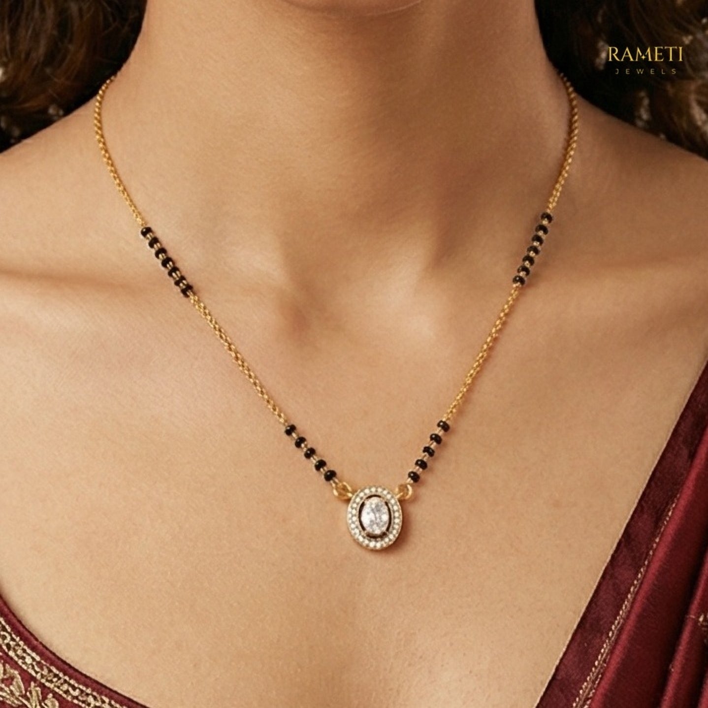 Mahek Glistening CZ Studded Party Wear Mangalsutra - Rameti Jewels