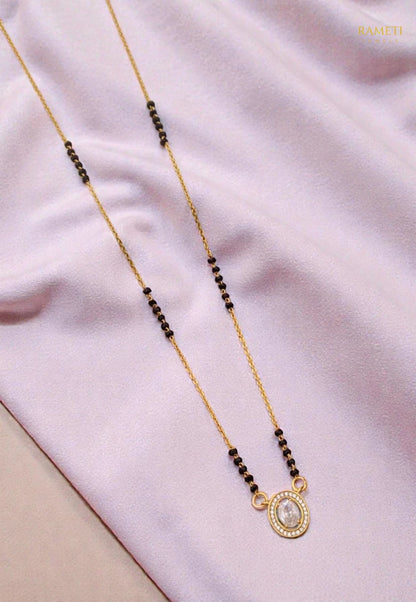 Side profile and craftsmanship of Mahek Glistening CZ Studded Party Wear Mangalsutra - Rameti Jewels