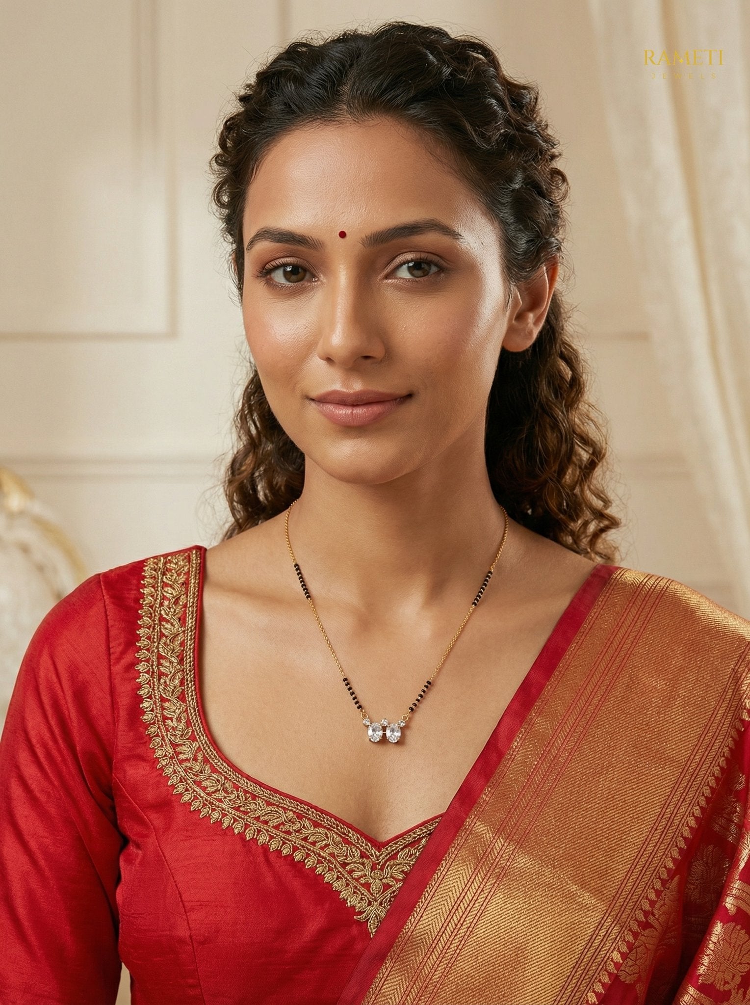 Mahi Royal Heart Cut Designer Mangalsutra worn by model - Rameti Jewels