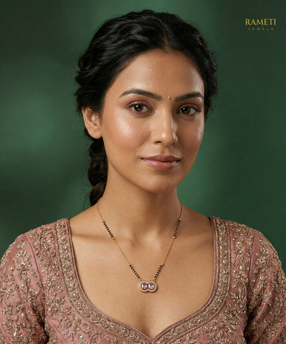 Bavisha Eternal Bond 18K Gold Mangalsutra worn by model - Rameti Jewels