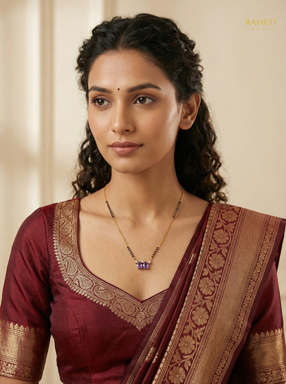 Naina Minimalist Elegance Daily Wear Mangalsutra worn by model - Rameti Jewels