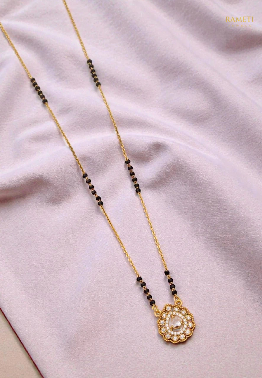 Side profile and craftsmanship of Nandita Glistening CZ Studded Party Wear Mangalsutra - Rameti Jewels