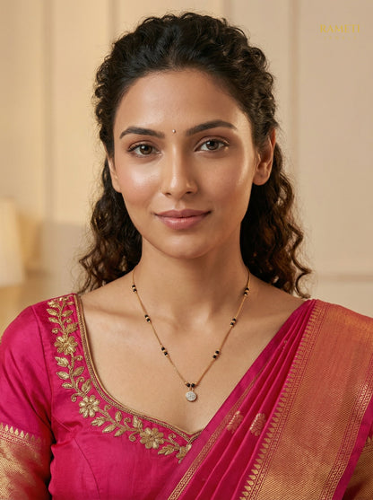 Nartan Royal Heart Cut Designer Mangalsutra worn by model - Rameti Jewels