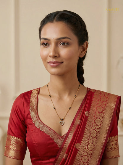 Olivia Royal Heart Cut Designer Mangalsutra worn by model - Rameti Jewels