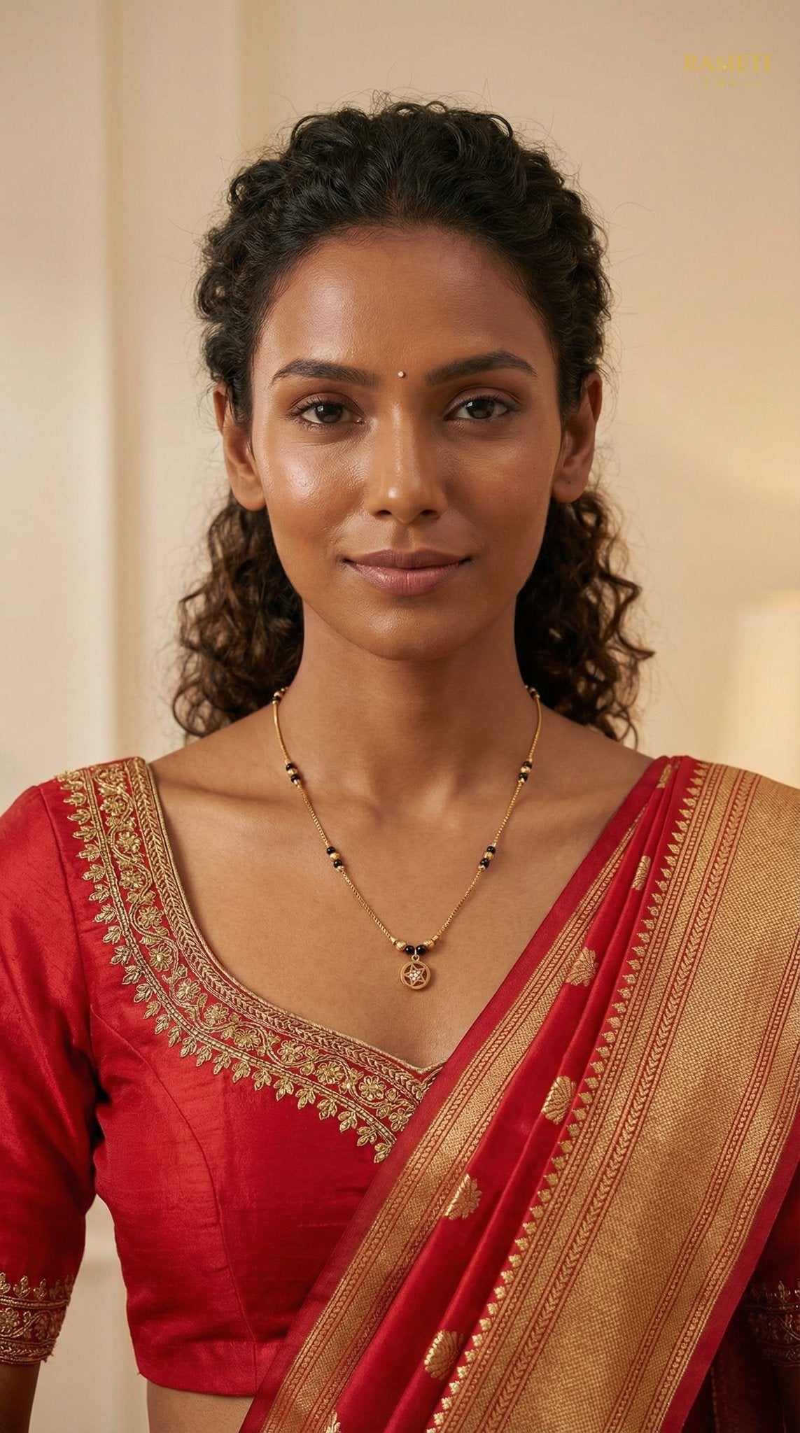 Ojaswi Divine Protection Classic Mangalsutra worn by model - Rameti Jewels