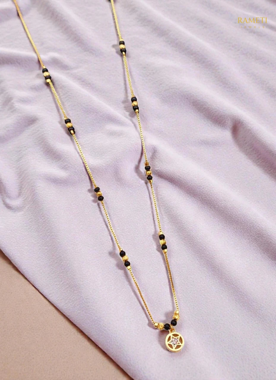 Side profile and craftsmanship of Ojaswi Divine Protection Classic Mangalsutra - Rameti Jewels