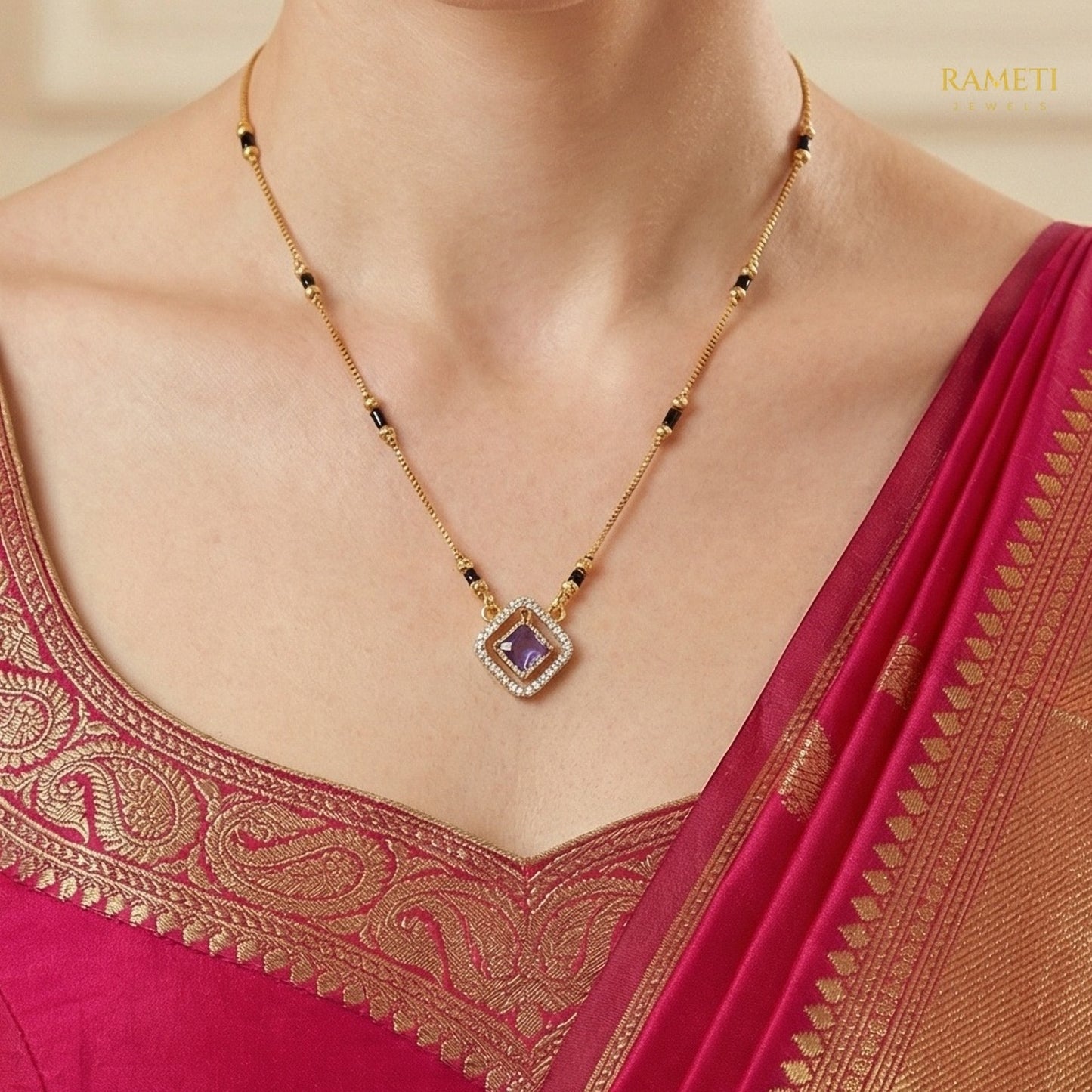 Detailed view of Omisha Divine Protection Classic Mangalsutra - Rameti Jewels
