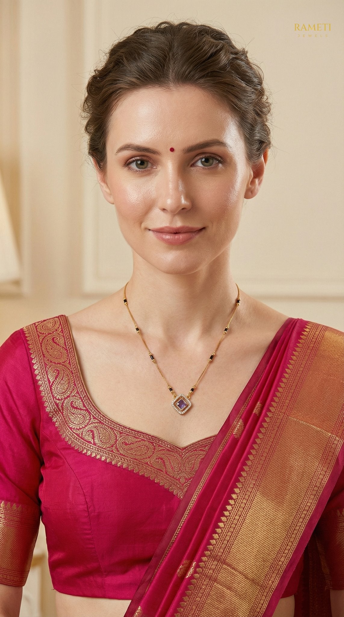 Omisha Divine Protection Classic Mangalsutra worn by model - Rameti Jewels