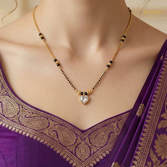 Detailed view of Omka Glistening CZ Studded Party Wear Mangalsutra - Rameti Jewels