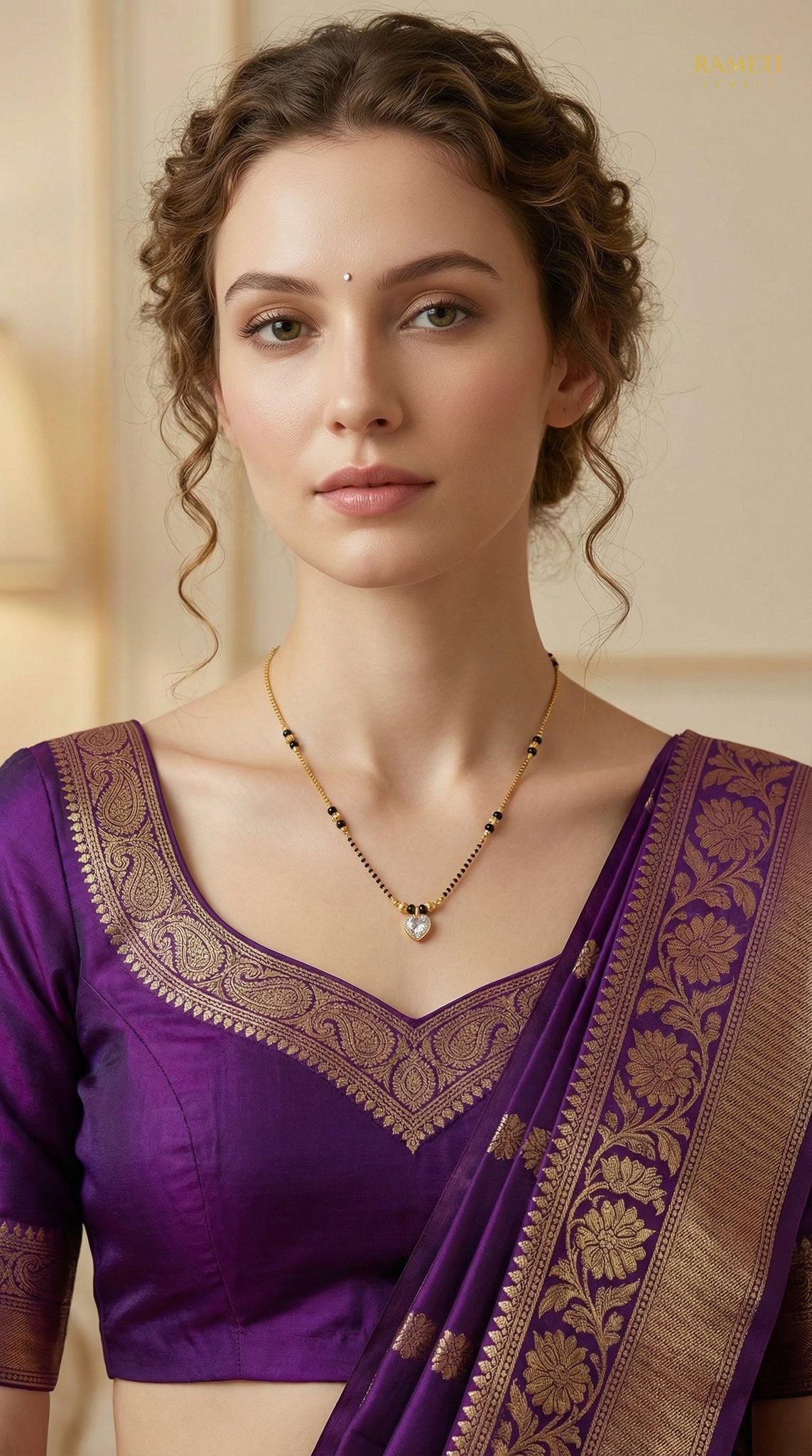 Omka Glistening CZ Studded Party Wear Mangalsutra worn by model - Rameti Jewels