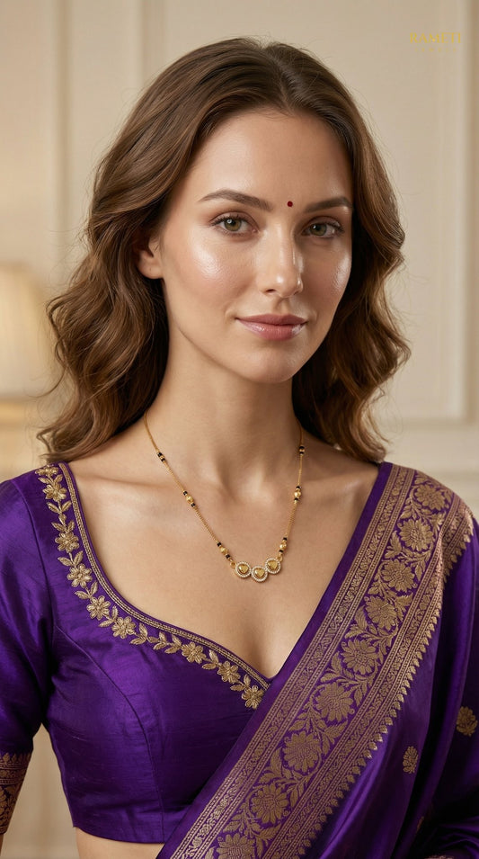 Onika Minimalist Elegance Daily Wear Mangalsutra worn by model - Rameti Jewels