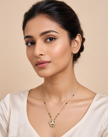 Bhavna Minimalist Elegance Daily Wear Mangalsutra worn by model - Rameti Jewels