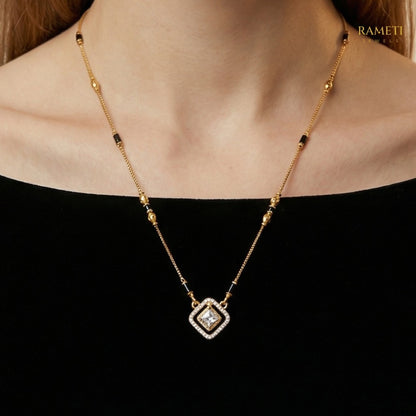 Detailed view of Oshma Glistening CZ Studded Party Wear Mangalsutra - Rameti Jewels