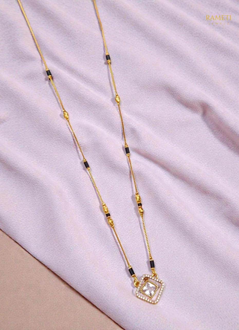 Side profile and craftsmanship of Oshma Glistening CZ Studded Party Wear Mangalsutra - Rameti Jewels