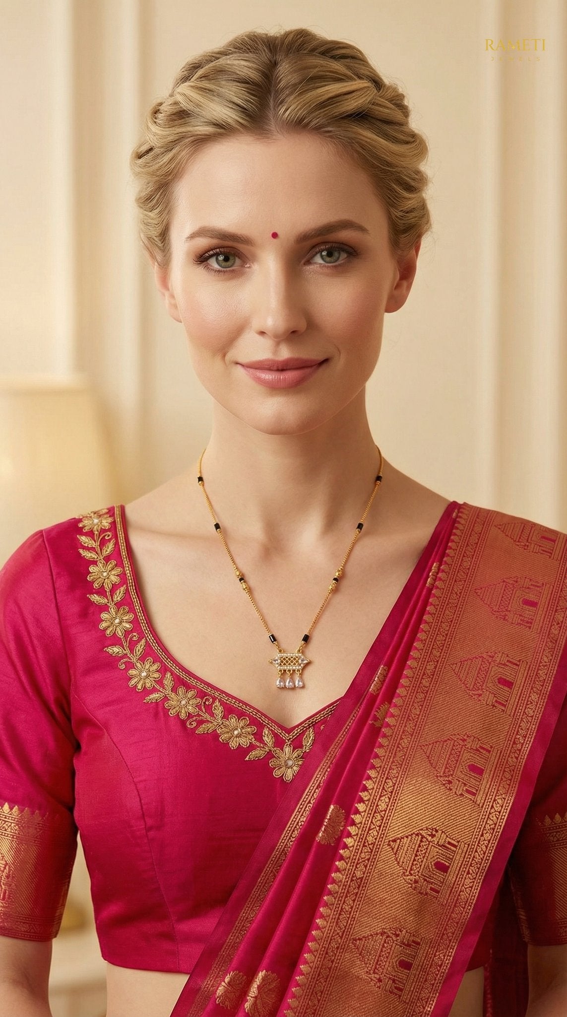 Pari Eternal Bond 18K Gold Mangalsutra worn by model - Rameti Jewels