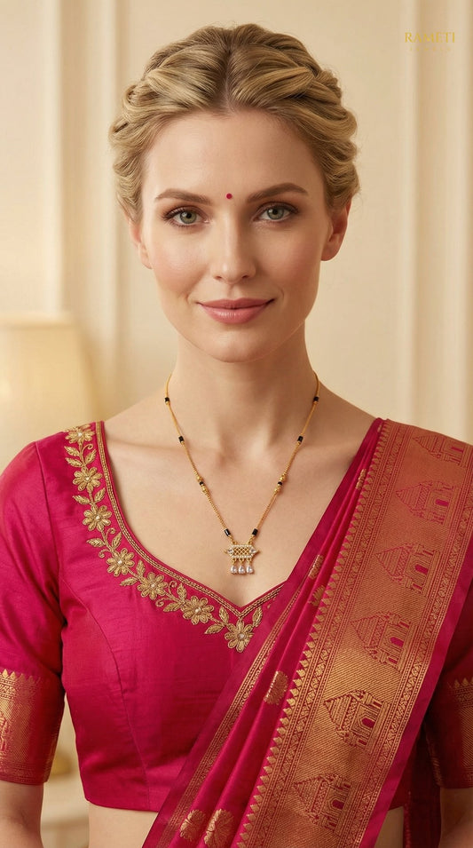 Pari Eternal Bond 18K Gold Mangalsutra worn by model - Rameti Jewels