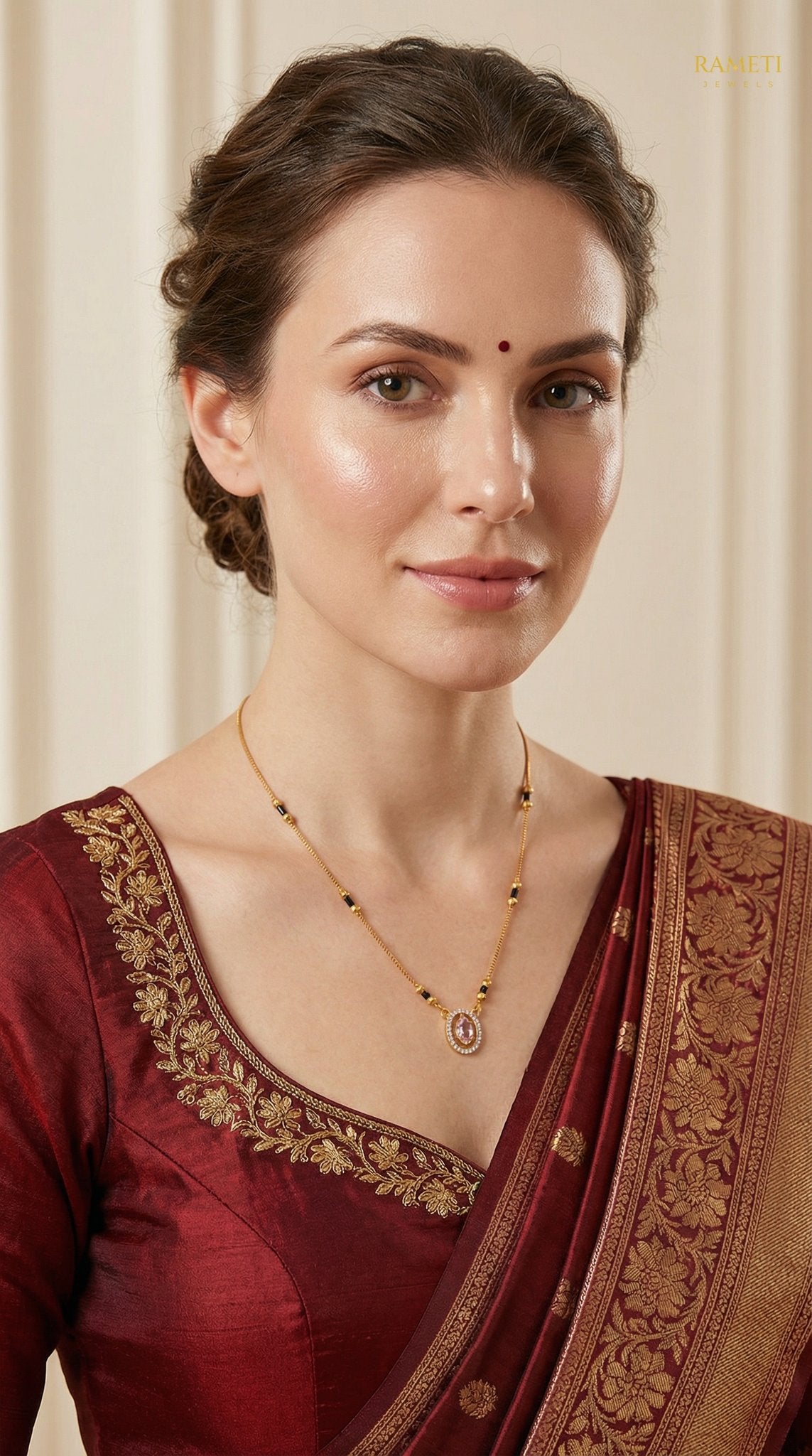 Prisha Minimalist Elegance Daily Wear Mangalsutra worn by model - Rameti Jewels