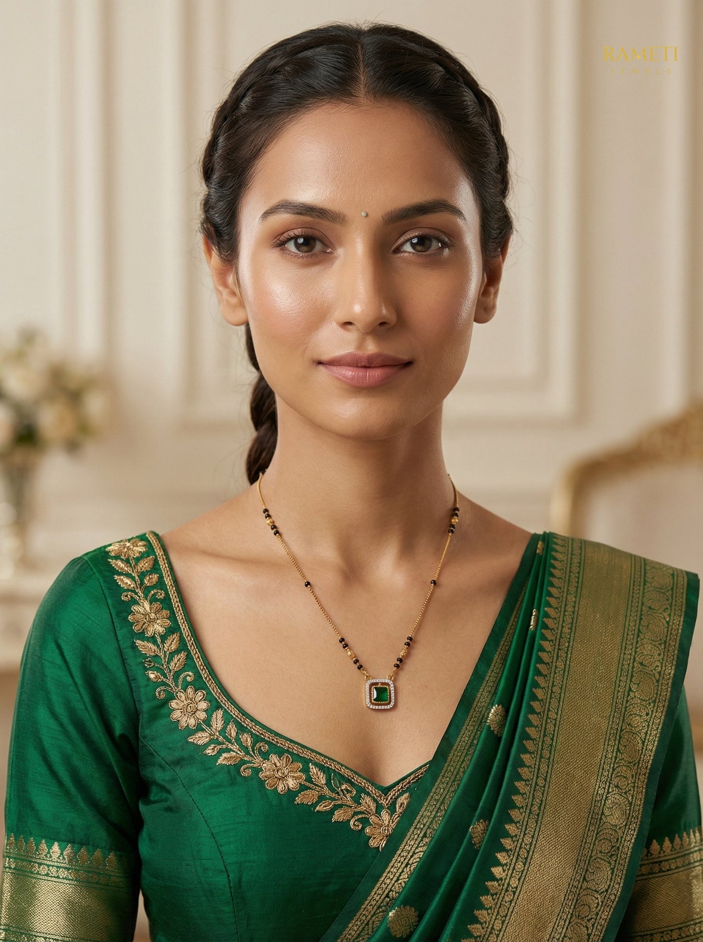 Palak Glistening CZ Studded Party Wear Mangalsutra worn by model - Rameti Jewels
