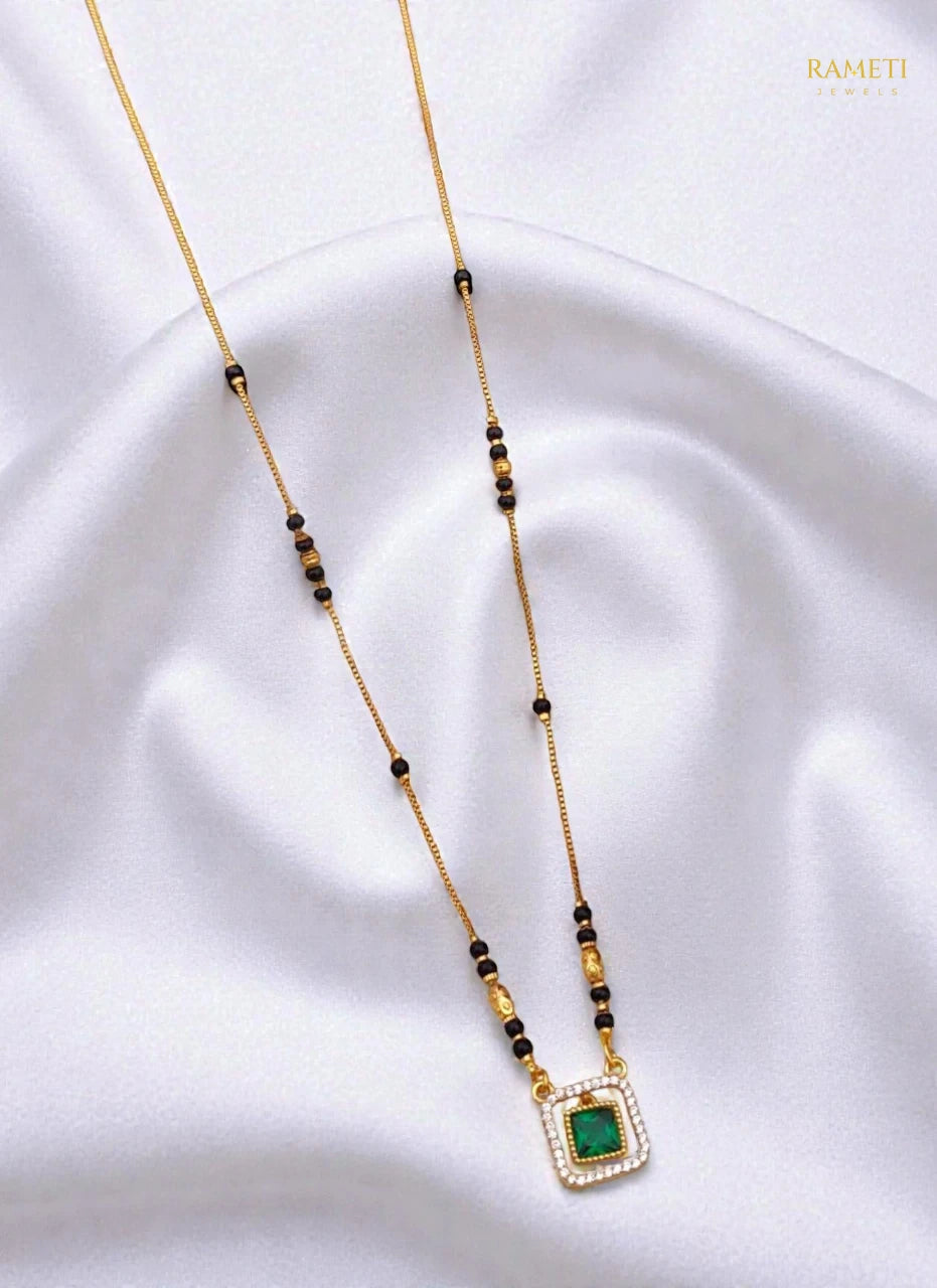 Side profile and craftsmanship of Palak Glistening CZ Studded Party Wear Mangalsutra - Rameti Jewels